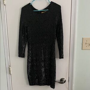 Alice + Olivia Black Sequin Long Sleeve Dress